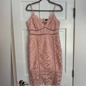 Bardot Pink Floral Lace Midi Dress